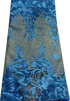 Модная Тюлевая Кружевная ткань Африканская Кружевная ткань 2023 Высококачественное кружево С камнями Нигерийские кружевные ткани для свадьбы AYS005 Синий