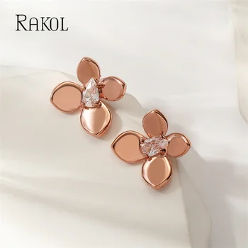 Модные серьги-гвоздики из розового золота с цветочным узором для женщин и девочек, блестящие серьги с кристаллами циркона, милые вечерние украшения
