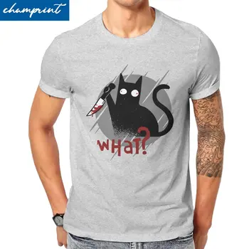 Мужская футболка Cat What с забавным черным котом-ножом, уникальная футболка, футболки с круглым вырезом и коротким рукавом, одежда для взрослых из 100% хлопка