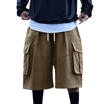 Мужские летние шорты С регулируемым шнурком, свободные широкие брюки в стиле хип-хоп, Уличная одежда с несколькими карманами, Глубокие промежности, мужские летние укороченные брюки