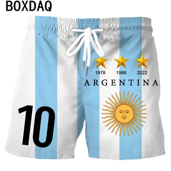Мужские пляжные шорты, спортивные шорты с цифровым принтом 10 Аргентинских флагов, Летние повседневные свободные шорты с завязками большого размера, быстросохнущие шорты