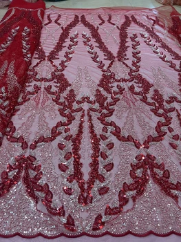 Нигерийская Сетчатая Кружевная Ткань с блестками Ручной Работы Африка 2022 высококачественное роскошное тюлевое кружево из бисера для шитья свадебного вечернего платья