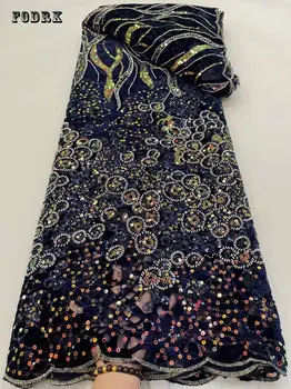 Новейшие бусины Африканское кружево 2023 Высококачественные блестки Нигерийский Французский тюль Кружевная ткань Вышивка для женского платья rf68