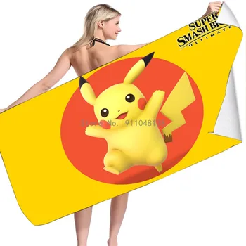 Новое детское банное полотенце Pokemon Pikachu Cartoon Kids для маленьких мальчиков, мягкая впитывающая быстросохнущая пляжная мочалка
