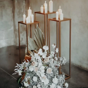 Новое свадебное украшение из окрашенного золотом металла, стойка для прохода, подставки для свечей, центральные элементы, Высокая подставка для цветов.