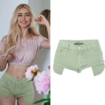 Новые женские летние сексуальные мини-шорты в стиле Бохо с высокой талией, зеленые шорты, женские брюки, верхняя одежда, женские шорты