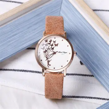 Новые модные женские часы с бабочкой 2023 Простые коричневые кварцевые часы Винтажные кожаные женские наручные часы Прямая поставка