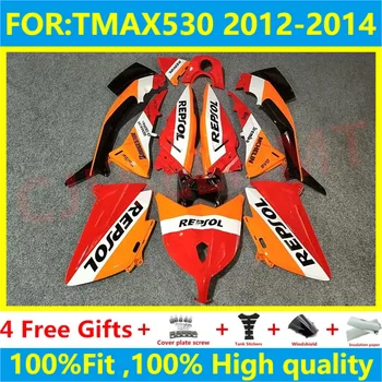 Новый ABS Мотоцикл полный комплект обтекателей подходит для TMAX530 TMAX T-MAX 530 2012 2013 2014 кузов полный комплект обтекателей комплект красный оранжевый
