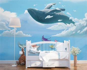 Обои на заказ из бумаги, морское животное, большая рыба, мультфильм, детская комната, фон, украшение стен, картина из папье-маше