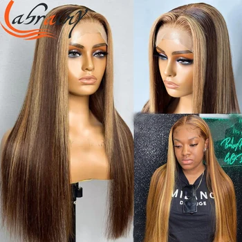 Омбре Highlight Медово-русый парик из человеческих волос 360 с полным кружевом спереди 13x4 Парика с кружевом спереди Прямые Бразильские волосы для женщин