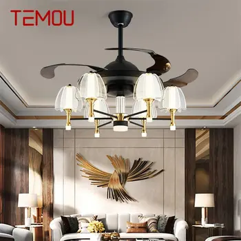 Потолочный светильник TEMOU Fan С дистанционным управлением, Невидимая лопасть вентилятора, Светодиодные светильники для дома, декоративные для гостиной, спальни, ресторана