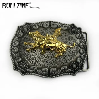 Пряжка для ремня Bullzine western rodeo с оловянно-золотой отделкой FP-03626 для ремня шириной 4 см с застежкой