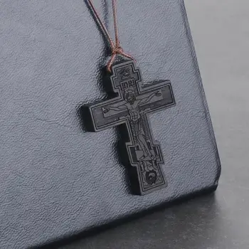 Регулируемые кожаные веревочные цепи Религиозный ИНРИ Православный святой Бенедикт Кулон Ожерелье Красный Черный Деревянный крест Ожерелья для мужчин