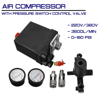 Регулятор переменного тока 240V / 380V Сверхмощный воздушный компрессор Насос Клапан управления воздушным насосом 7,25-125 фунтов на квадратный дюйм с переключателем управления манометрическим давлением
