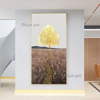 Роспись дерева золотой фольгой, современный декор стен, абстрактное искусство без рамы, Красивая роспись природных пейзажей ручной работы