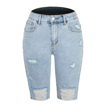 Сексуальные Рваные джинсы-скинни, женские шорты с дырками, стрейчевые леггинсы, Короткие брюки, Джинсовые Бермуды, Мешковатые Рваные Джеггинсы