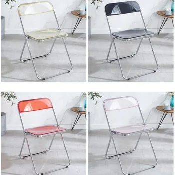 Скандинавский легкий роскошный современный акриловый складной стул с сеткой, красный обеденный стул, прозрачный стул, домашняя спинка, табурет для макияжа