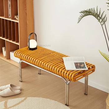 Табурет для переодевания обуви из ротанга в скандинавском стиле для мебели в гостиной, табурет для спальни, креативный стул для прихожей и веранды, Удобные пуфики
