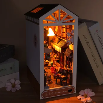 Творческий книжный уголок, Миниатюрный кукольный домик своими руками, деревянный крошечный домик, мини-бокс, Кукольные домики, Сборка мебели, Игрушки, модели, подарки