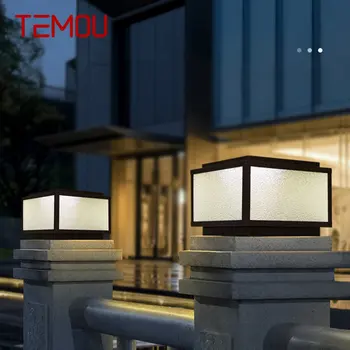 Уличная солнечная столбовая лампа TEMOU LED Creative Square Pillar Lights Водонепроницаемая IP65 для дома Виллы отеля крыльца внутреннего двора
