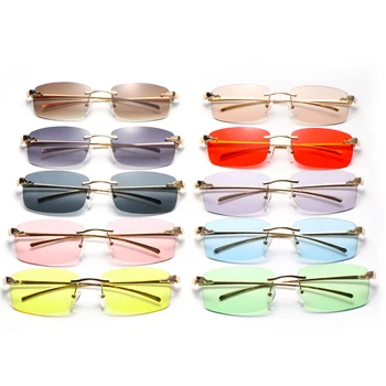 Уникальные прямоугольные солнцезащитные очки Солнцезащитные очки с прозрачными линзами в небольшой оправе Металлические солнцезащитные очки UV400 Очки без оправы Аксессуар для уличной одежды