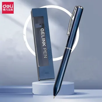 Шариковая ручка Deli Metal с гелевыми чернилами, 0,5 мм сверхтонкие стержни-пули, фирменные деловые гладкие ручки для письма для офиса и школы