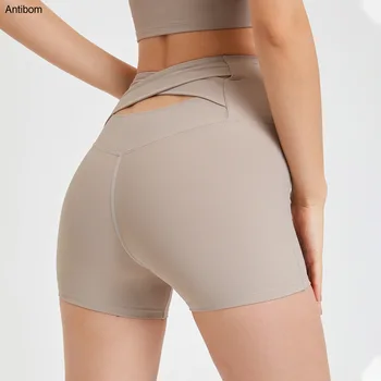 Шорты для йоги с перекрестной спинкой Antibom, женские трехслойные брюки с высокой талией, подтягивающие живот, бедра, Быстросохнущие колготки для фитнеса